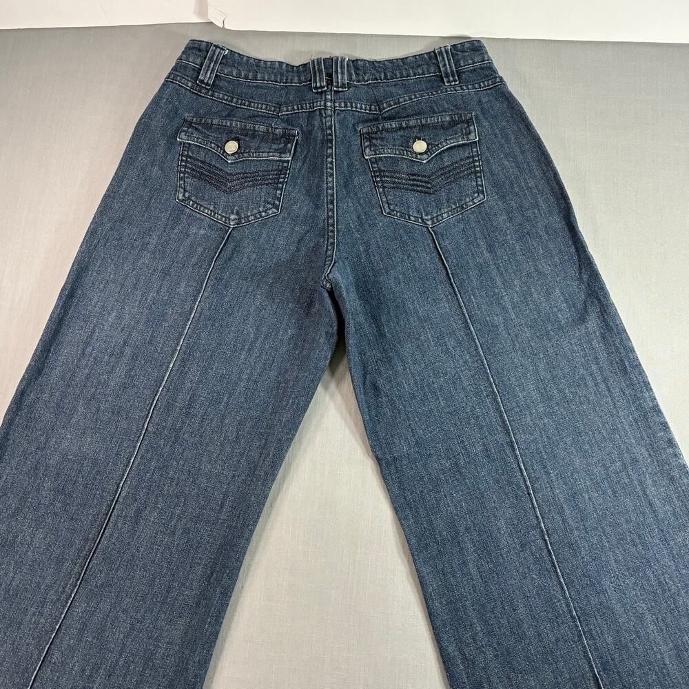 Women's Wide Leg Flare Jeans 30x31 Blue High Rise Stretch Denim Unbranded - Picture 11 of 12